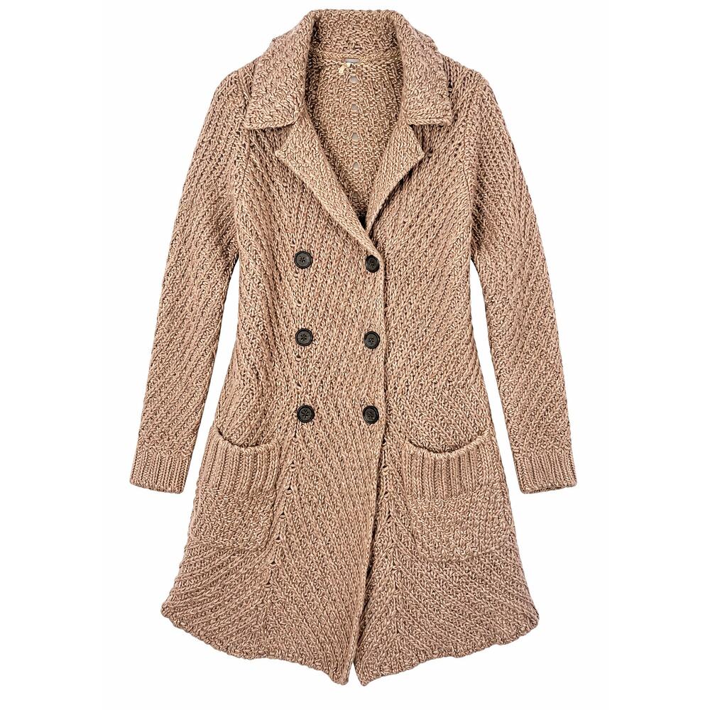 Free People Chunky Alpaca Sweater Coat Cozy Long Cardigan Beige L - Picture 11 of 11